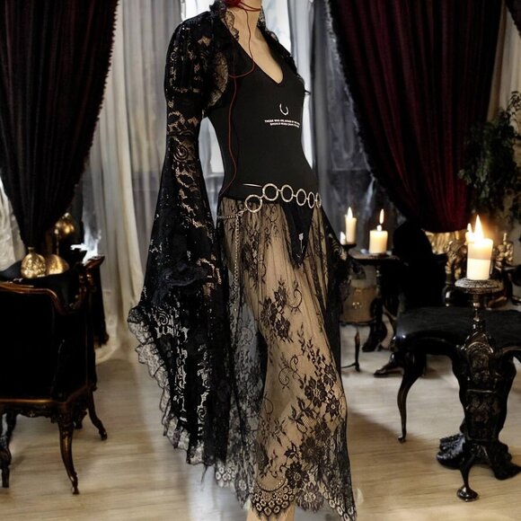 Black Floral Lace Sheer Midi Skirt - NEW - Picture 4 of 5